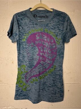 Dragonfly Blue Burnout Graphic Tee Earth sounds the Maze Rare Y2K Vintage Small